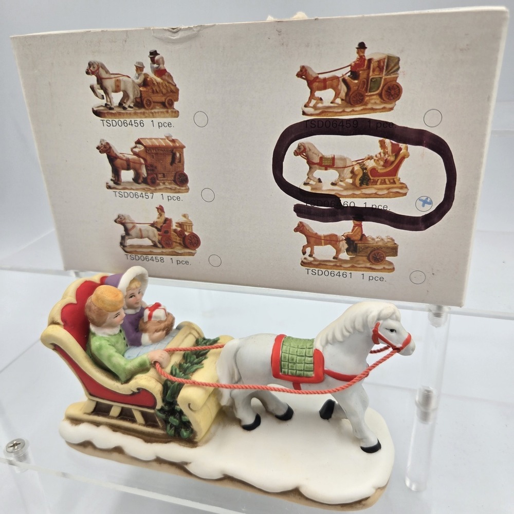 New! Vtg Colonial Village Lefton RETIRED Horse Drawn Sleigh Tsd06460 NOS W Box